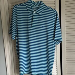 Southern Tide Aqua and Navy Striped Polo Shirt